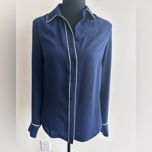 H&M Navy Button Down With White Piping